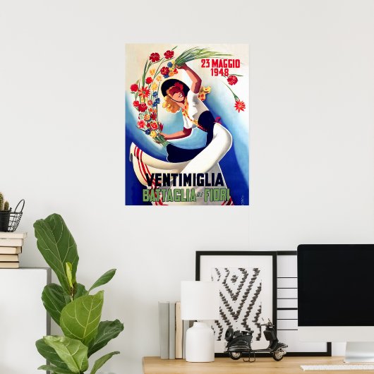 Ventimiglia, Maggio, Italië, meisje met bloemen st Poster (Thuiskantoor)