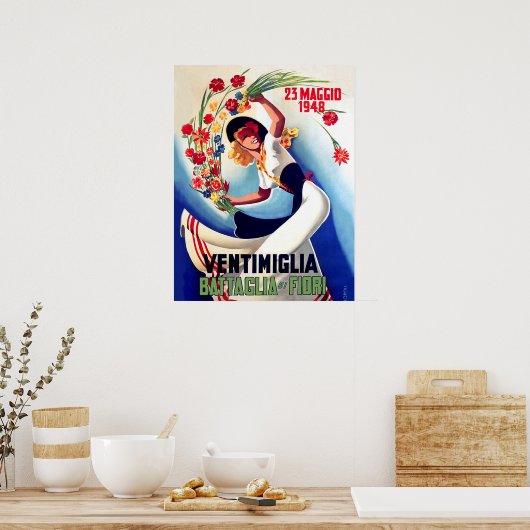 Ventimiglia, Maggio, Italië, meisje met bloemen st Poster (Keuken)