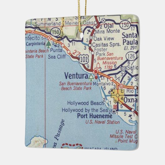 Ventura CA 50's Map Keramisch Ornament (Links)