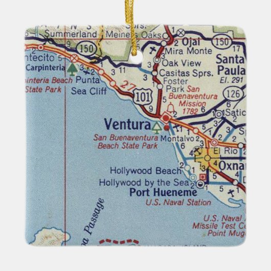 Ventura CA 50's Map Keramisch Ornament (Voorkant)