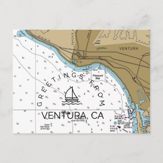 Ventura CA Nautical Chart Briefkaart (Voorkant)