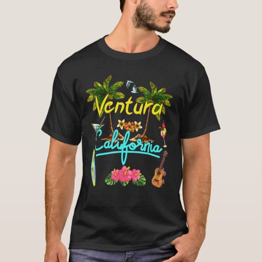 Ventura California Beach Summer Palm Surf Sun Set T-shirt (Voorkant)