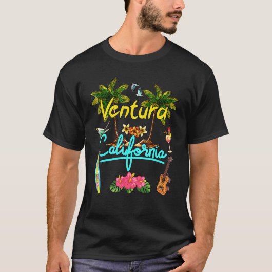 Ventura California Beach Summer Palm Surf Sun Set T-shirt (Voorkant)