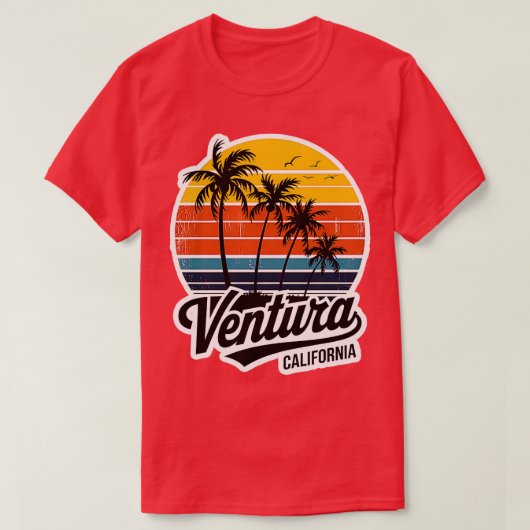 Ventura California  Sunset Palm Trees 70s R T-shirt (Design voorkant)