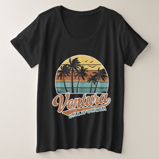 Ventura Californië -  retro zonsondergang Grote Maat T-shirt (Design voorkant)