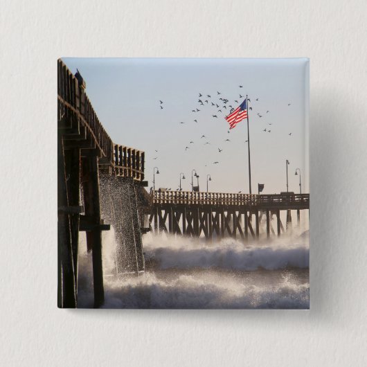 Ventura Pier Waves | El Nino Vierkante Button 5,1 Cm (Voorkant)