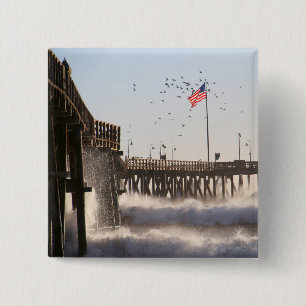Ventura Pier Waves   El Nino Vierkante Button 5,1 Cm