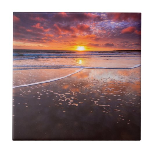 Ventura State Beach bij zonsondergang Tegeltje (Voorkant)
