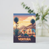 Ventura Sunset Mountains Southern California Retro Briefkaart (Staand voorkant)