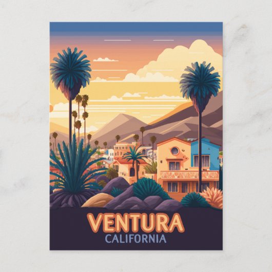Ventura Sunset Mountains Southern California Retro Briefkaart (Voorkant)