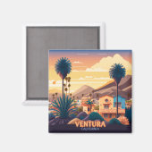 Ventura Sunset Mountains Southern California Retro Magneet (Voorkant / Achterkant)