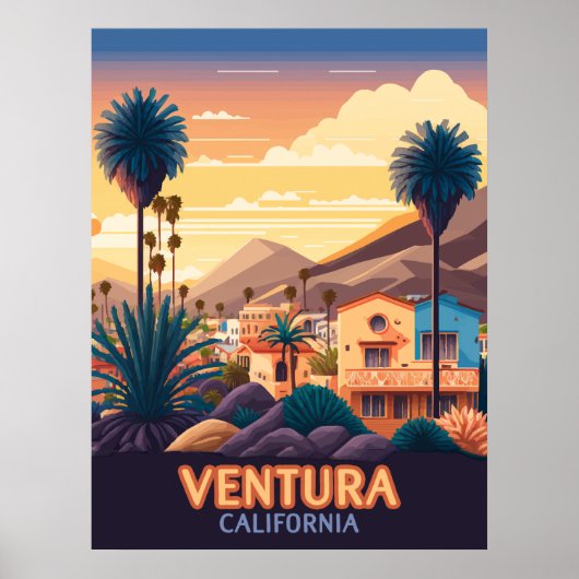 Ventura Sunset Mountains Southern California Retro Poster (Voorkant)