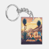 Ventura Sunset Mountains Southern California Retro Sleutelhanger (Voorkant Links)