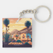 Ventura Sunset Mountains Southern California Retro Sleutelhanger (Achterkant)