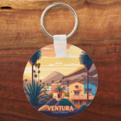 Ventura Sunset Mountains Southern California Retro Sleutelhanger (Achterkant)