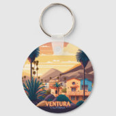 Ventura Sunset Mountains Southern California Retro Sleutelhanger (Achterkant)