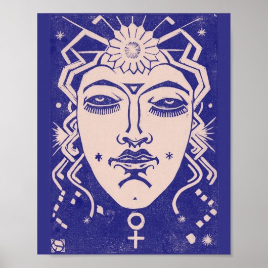 Venus Aphrodite Godin van Liefde Mythologie Blauw Poster (Voorkant)