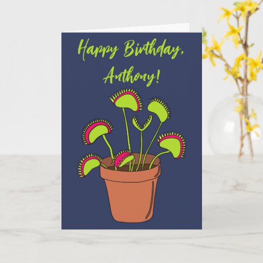 Venus Fly Trap Plant Illustralized Personalized Kaart (Gele Bloem)