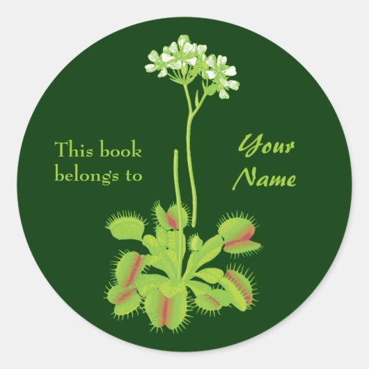 Venus Flytrap Bloemen Boekplaat Ronde Sticker (Voorkant)