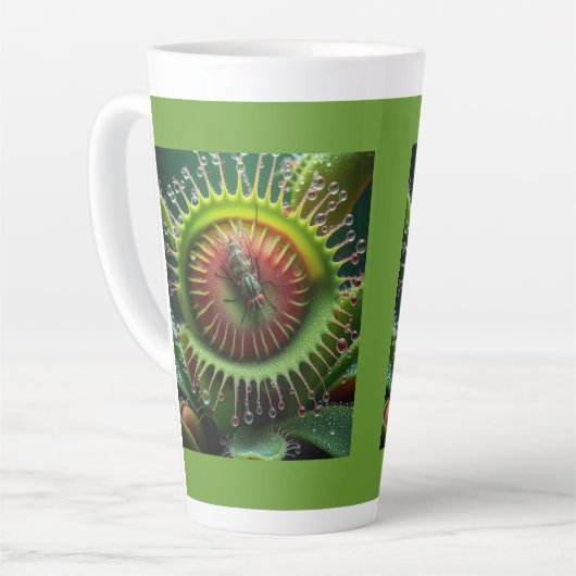 Venus Flytrap Bloemen groen en rood Latte Mok (Linkerhoek)