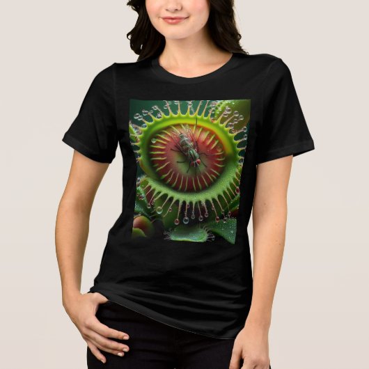 Venus Flytrap Bloemen groen en rood Tri-Blend Shirt (Voorkant)