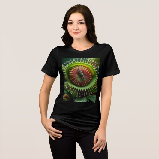 Venus Flytrap Bloemen groen en rood Tri-Blend Shirt (Voorkant volledig)