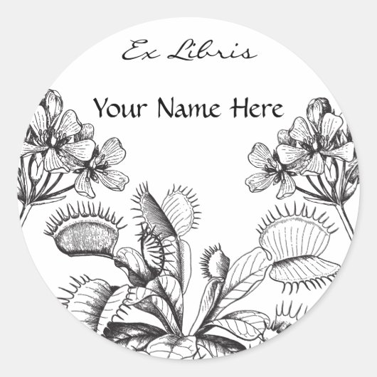 Venus Flytrap Bookplate Ronde Sticker (Voorkant)
