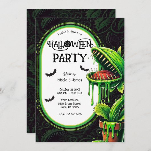 Venus Flytrap Green Slime Halloween Party Kaart (Voorkant / Achterkant)