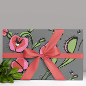 Venus Flytrap Planten en Buzzing Flies op Grijs Inpakpapier Vel
