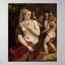 Venus met een spiegel van Titiaan - Poster