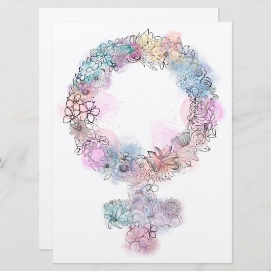 Venus Sign Feminist Symbool met bloemen (Voorkant / Achterkant)