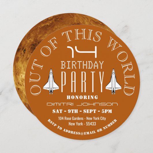 Venus, Space Shuttle Birthday Party Kaart (Voorkant / Achterkant)