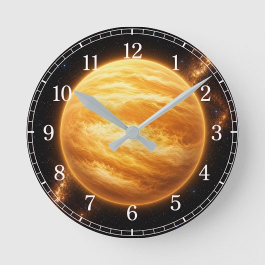 Venus Wall Clock — Space-Inspired Design Ronde Klok (Voorkant)