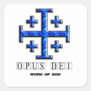 Ver 4 - Jeruzalemkruis - Opus Dei - Doorzichtige a Vierkante Sticker