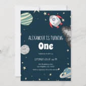 Ver uit Rocket and Planets Boy First Birthday Kaart (Voorkant)