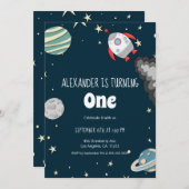 Ver uit Rocket and Planets Boy First Birthday Kaart (Voorkant / Achterkant)