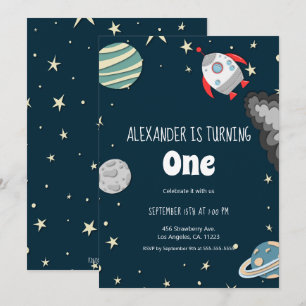 Ver uit Rocket and Planets Boy First Birthday Kaart