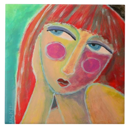 Ver weg Abstract portret van een roodharige vrouw Tegeltje (Voorkant)