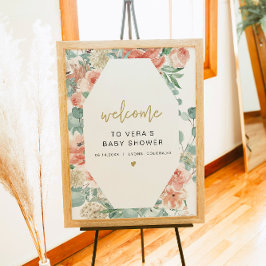 VERA Groene & Terracotta Bloemen Baby Welkom Poster