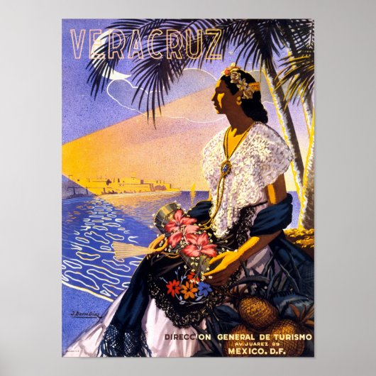 Veracruz Mexico Vintage Travel Poster teruggezet (Voorkant)