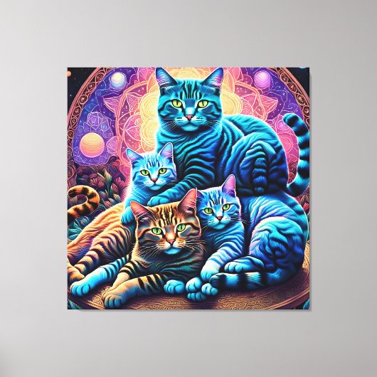 Veranda Cat Familie Canvas Afdruk (Voorkant)