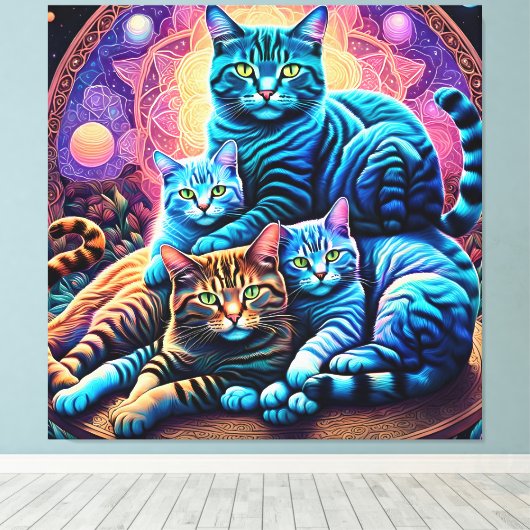 Veranda Cat Familie Canvas Afdruk (Insitu (Houten vloer))