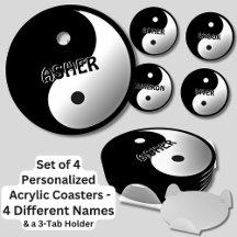 Verander ALLE Namen, Yin Yang Zwart Wit Set 4 Rond