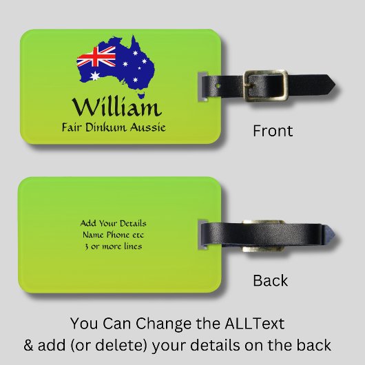 Verander ALLE tekst, Fair Dinkum Aussie Flag Kaart Bagagelabel