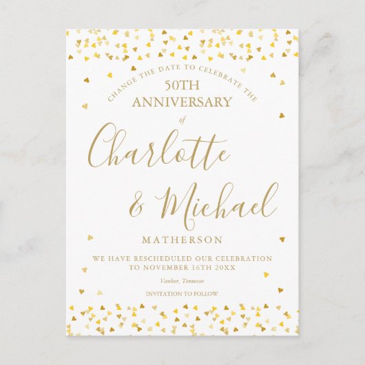 Verander de datum 50e verjaardag Gouden Harten Aankondigingskaart (Voorkant)