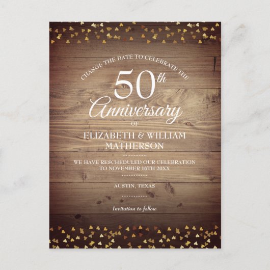 Verander de Datum 50th Wedding Jubileum Rustic Aankondigingskaart (Voorkant)