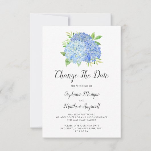 Verander De Datum Blauwe Hortensia Bruiloft Save The Date (Voorkant)