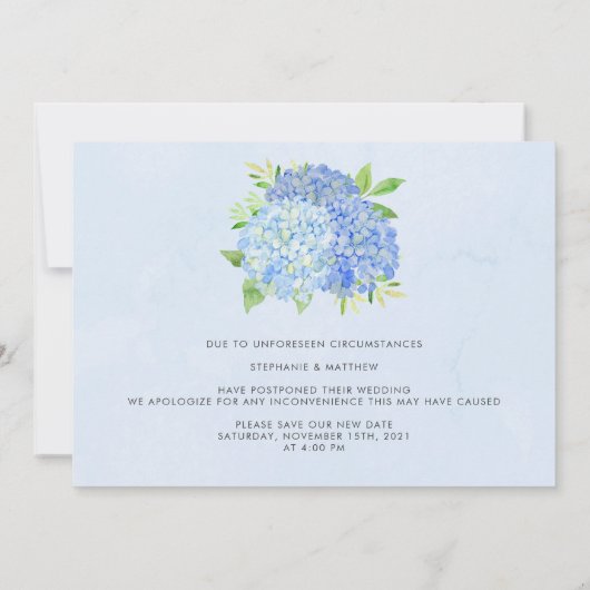 Verander de Datum Blue Hydrangea Wedding Save The Date (Achterkant)
