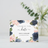 Verander de Datum Blush Floral Postponed de marine Briefkaart (Staand voorkant)