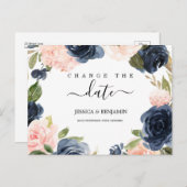 Verander de Datum Blush Floral Postponed de marine Briefkaart (Voorkant / Achterkant)